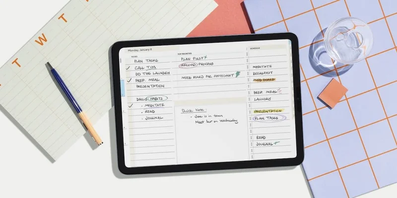 Image of an open planner page on an iPad.