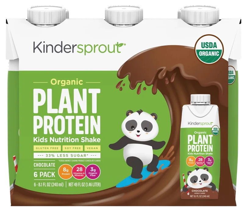 Image of Kindersprout Organic Plant Protein Chocolate Kids Nutrition Shake Drink (6 Pack)