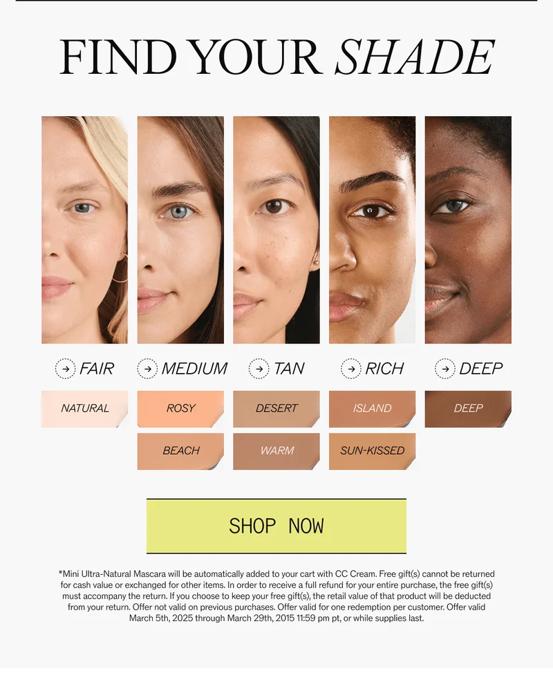 Find your Shade - Fair, Medium, Tan, Rich, Deep
