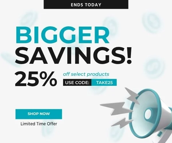 Ends Today: Bigger Savings! 25% Off Select Products. Use Code: discount code. Limited Time Offer. Shop Now.