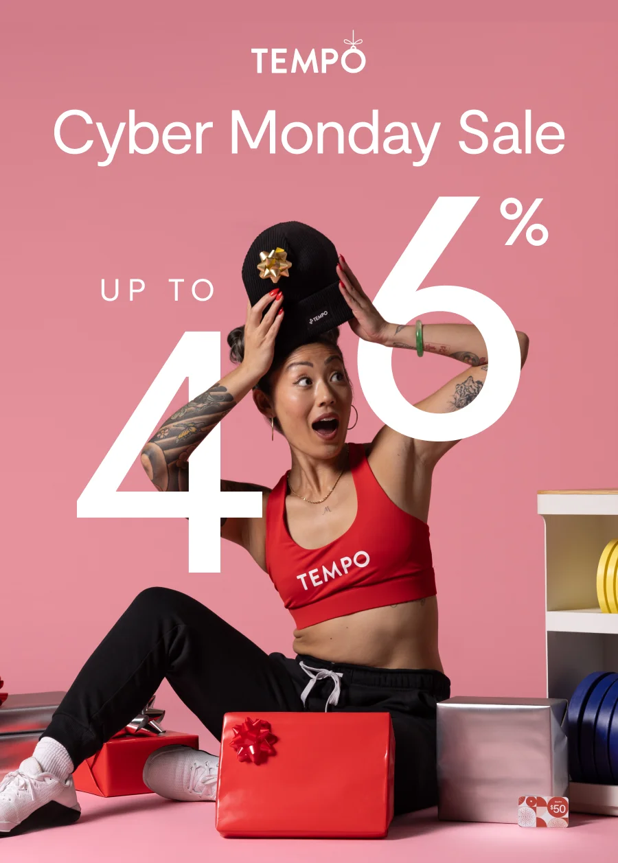 Tempo's logo and text "cyber monday sale, up to 46%"