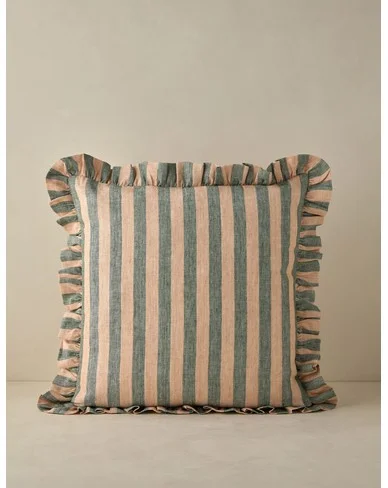 Amaroso Linen Ruffle Pillow - Blush and Jade / Square / Pillow Cover Only