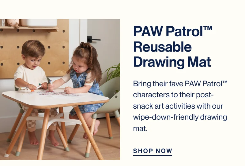 PAW Patrol™ Reusable  Drawing Mat- Bring their fave PAW Patrol™ characters to their post-snack art activities with our wipe-down-friendly drawing mat. Shop Now