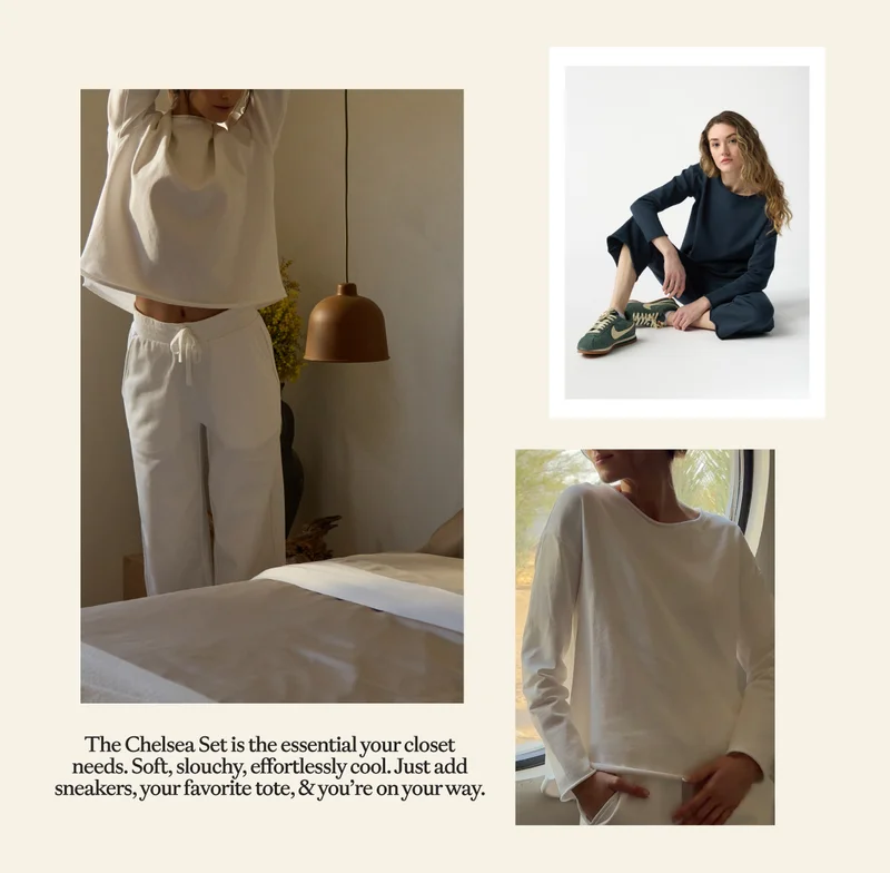 The Chelsea Set is the essential your closet needs. Soft, slouchy, effortlessly cool. Just add sneakers, your favorite tote & you're on your way.