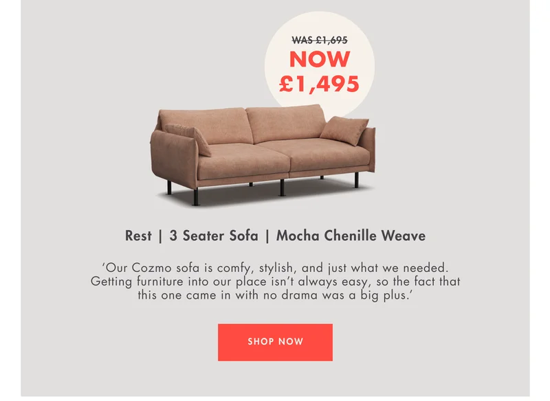 Rest | 3 Seater | Mocha Chenille Weave