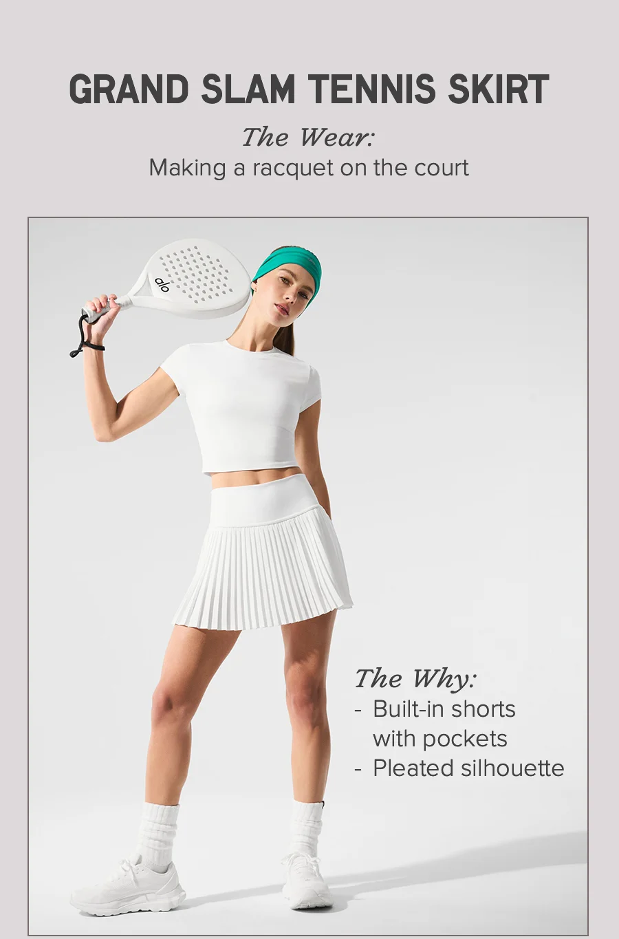 GRAND SAME TENNIS SKIRT The Wear: Making a racquet on the court. The Why: Built-in shorts with pockets, Pleated silhouettes