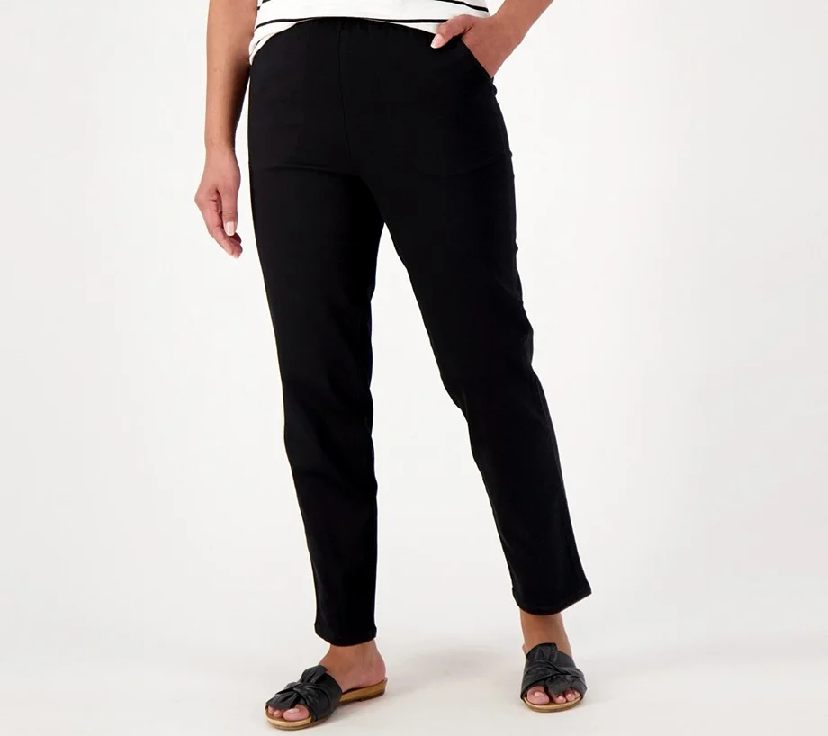 Denim & Co. Original Waist Stretch Petite Side Pocket Pant-Core