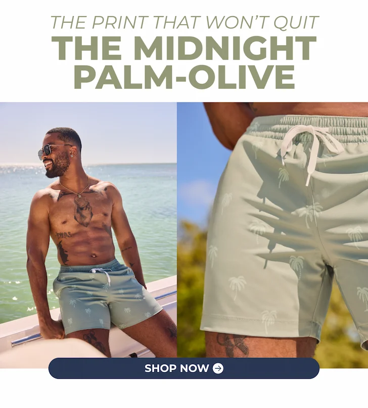 Lined Classic Swim Trunk: The Midnight Palm Olive 5.5"