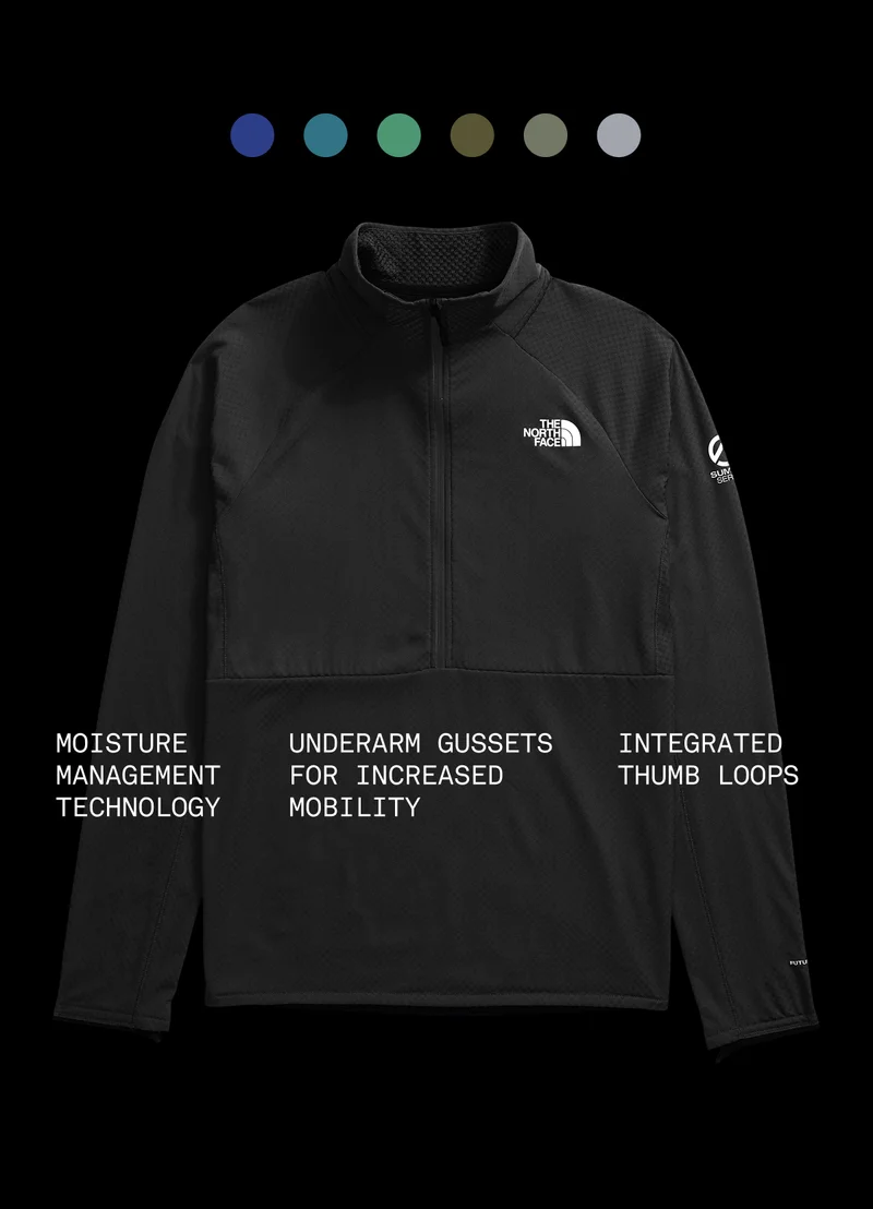 MOISTURE MANAGEMENT TECHNOLOGY. UNDERARM GUSSETS FOR INCREASED MOBILITY. INTEGRATED THUMB LOOPS.