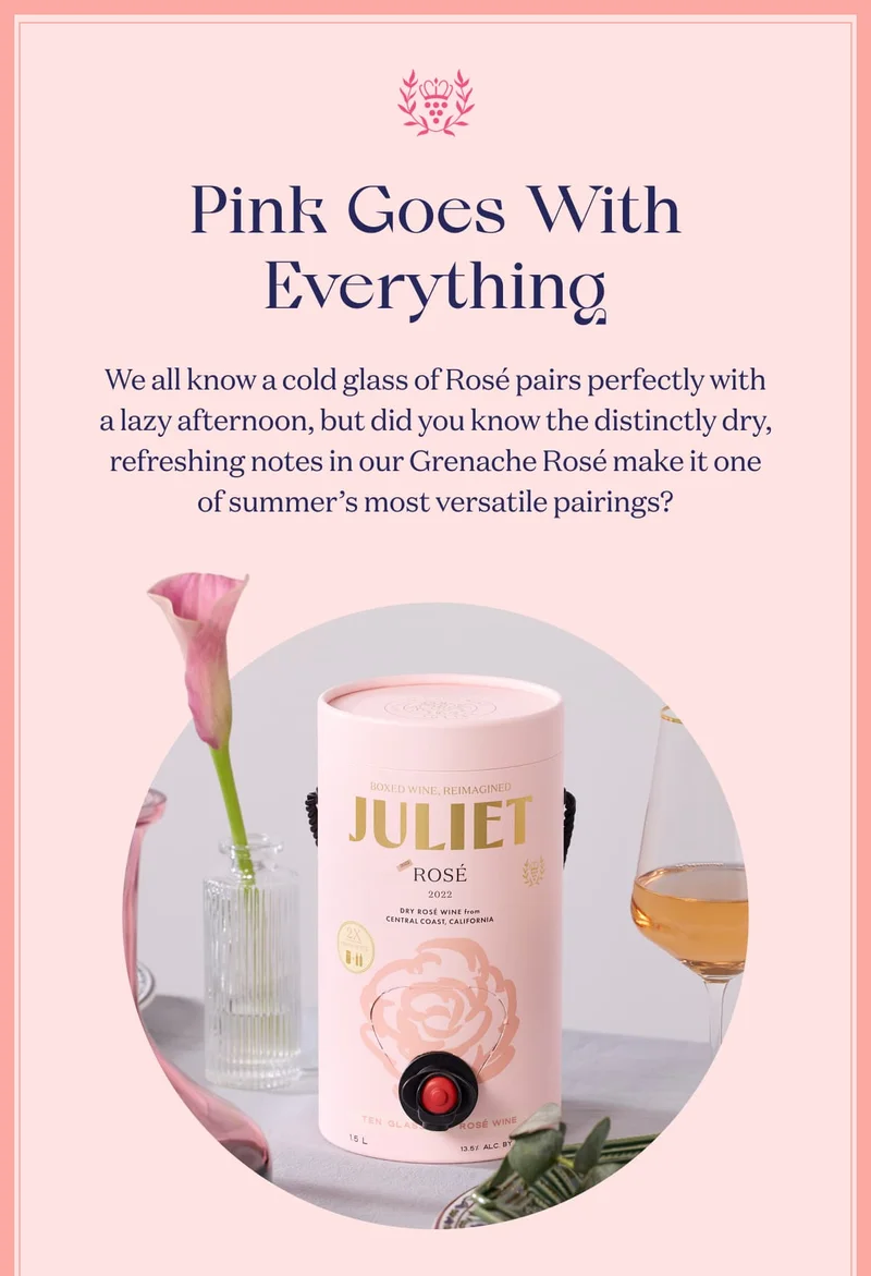 Pink Goes With Everything | We all know a cold glass of Rosé pairs perfectly with a lazy afternoon, but did you know the distinctly dry, refreshing notes in our Grenache Rosé make it one of summer’s most versatile pairings?