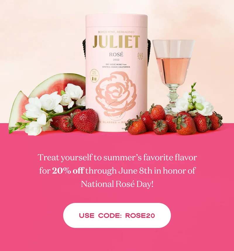 Treat yourself to summer’s favorite flavor for 20% off through June 8th in honor of National Rosé Day! | USE CODE: ROSE20