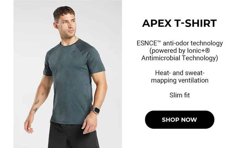 Featuring the Apex T-shirt. A slim fit t-shirt with ESNCE™️ anti-odor technology (powered by Ionic+® Antimicrobial Technology) and heat & sweat mapping ventilation. Shop now.