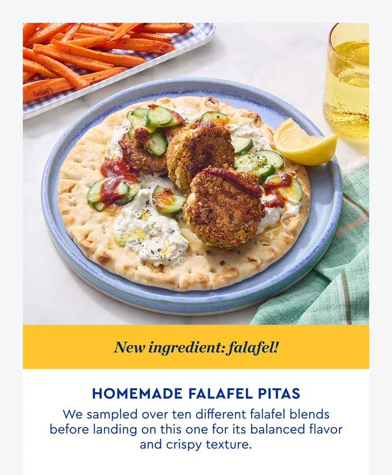 New Ingredient: Falafel! | Homemade Falafel Pitas - We sampled over ten different falafel blends before landing on this one for its balanced flavor and crispy texture.
