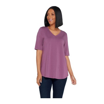 Denim & Co. Essentials Elbow Sleeve Top with Seaming Detail