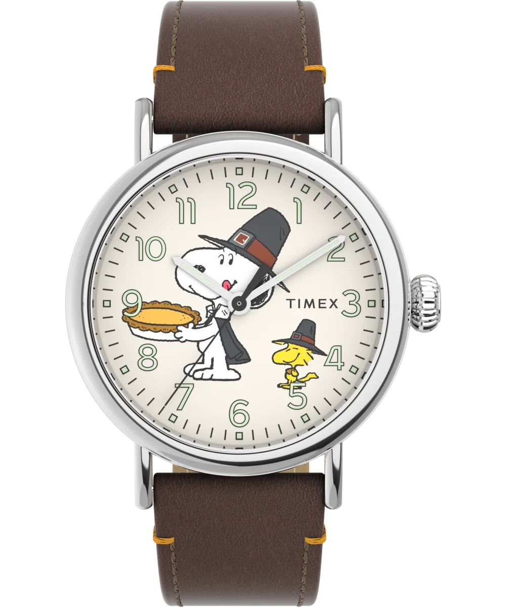 Image of Timex Standard x Peanuts Featuring Snoopy Thanksgiving 40mm Leather Strap Watch