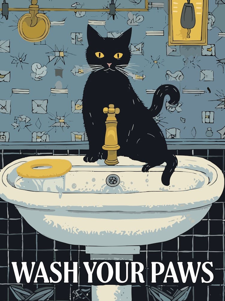 Image of Wash Your Paws Cat Bathroom Sink