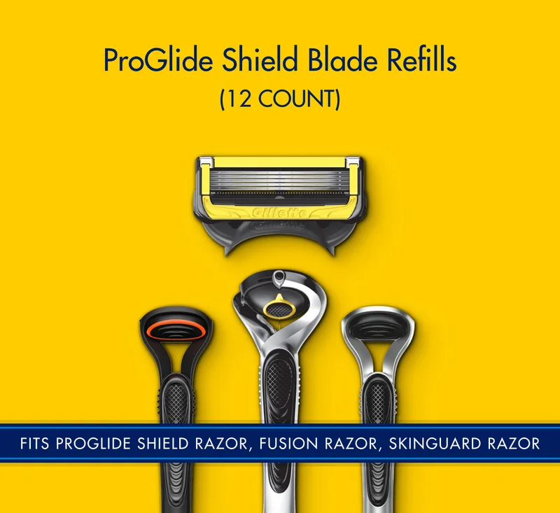 ProGlide Shield Blade Refills (12 Count) - Fits Gillette ProGlide Shield razor, Fusion razor, SkinGuard razor