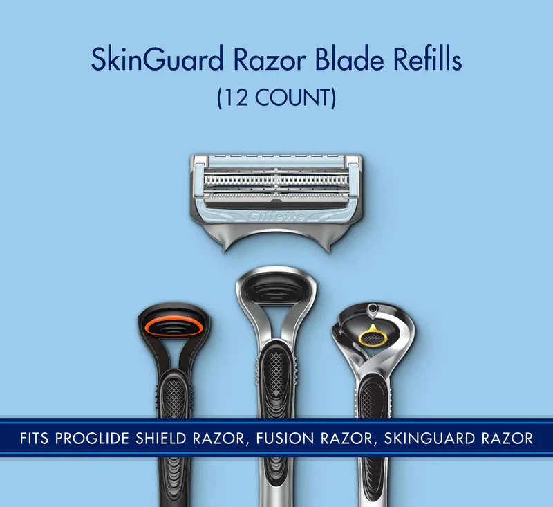 SkinGuard Razor Blade Refills (12 Count) - Fits Gillette ProGlide Shield razor, Fusion razor, SkinGuard razor