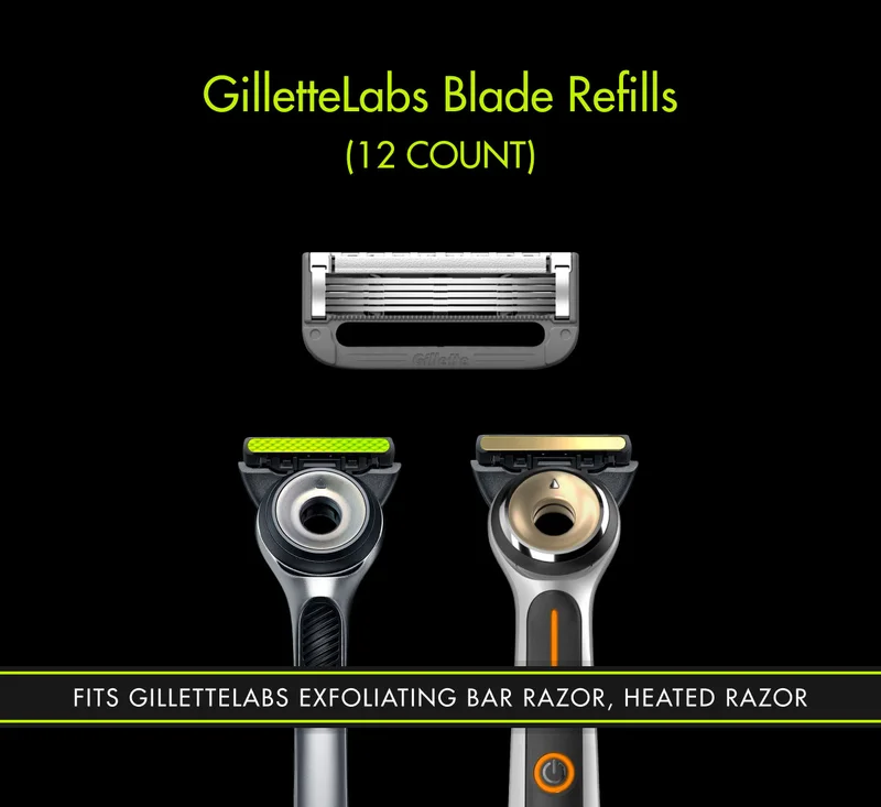 GilletteLabs Blade Refills (12 Count) - Fits GilletteLabs Exfoliating Bar Razor, Heated Razor