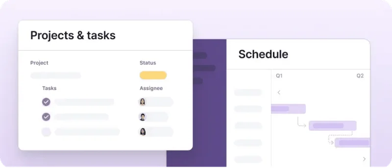 Projects and tasks screenshot against purple background