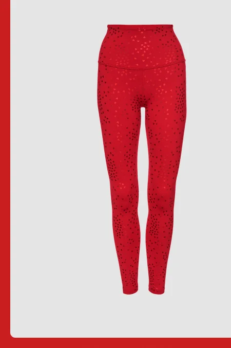 Hearts PowerShine High Waisted Midi Legging in Candy Apple Red-Shiny Hearts