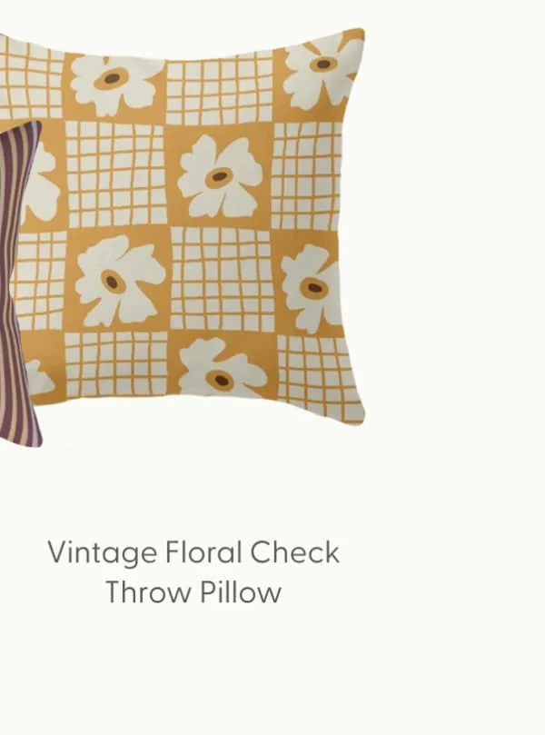 Vintage floral checkered box pattern Throw Pillow