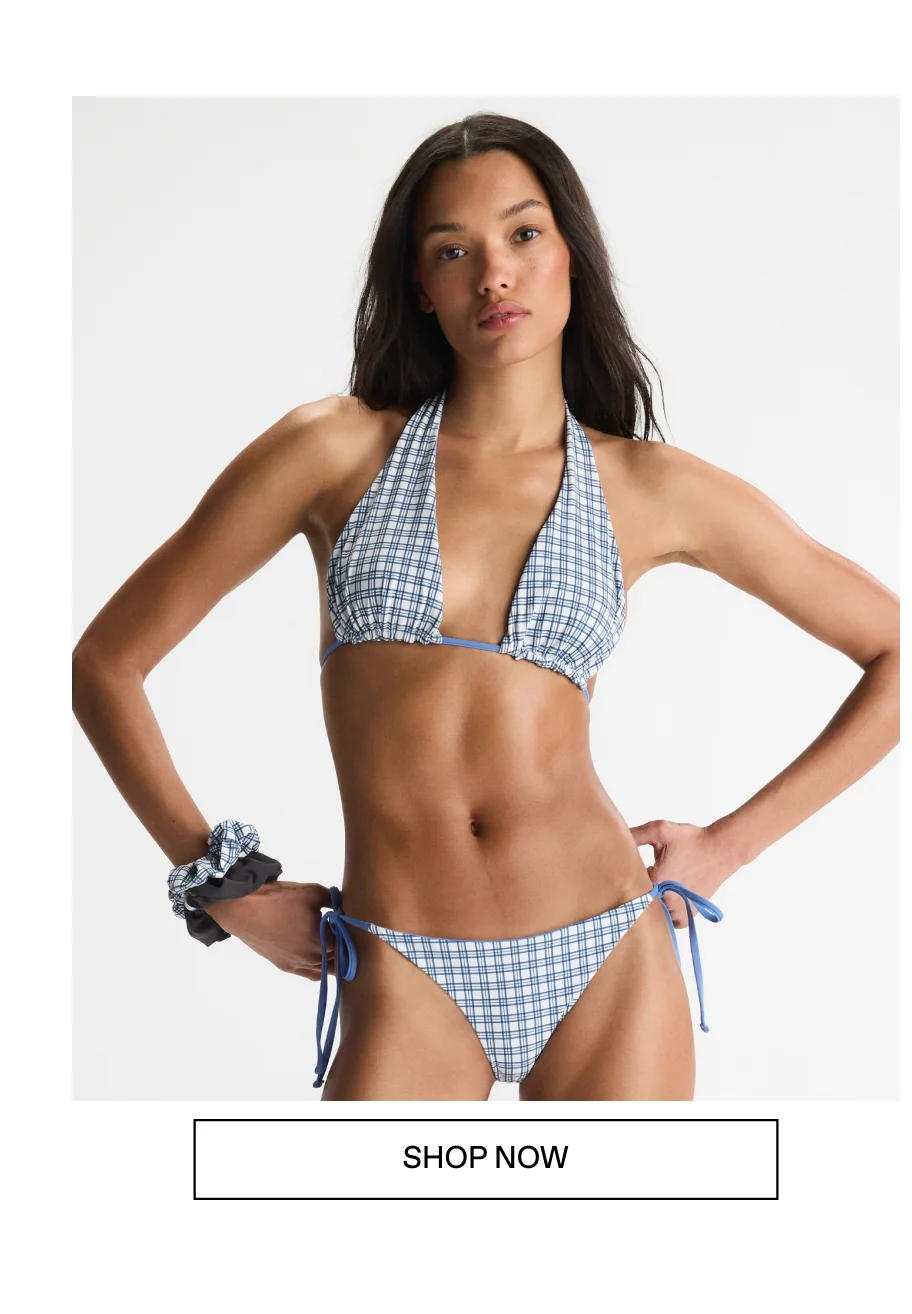 Reversible Triangle Tie Bikini Top - Blossom Blue/White