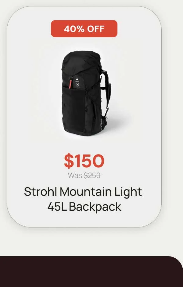 40% Off - $150 Strohl Mountain Light 45L Backpack
