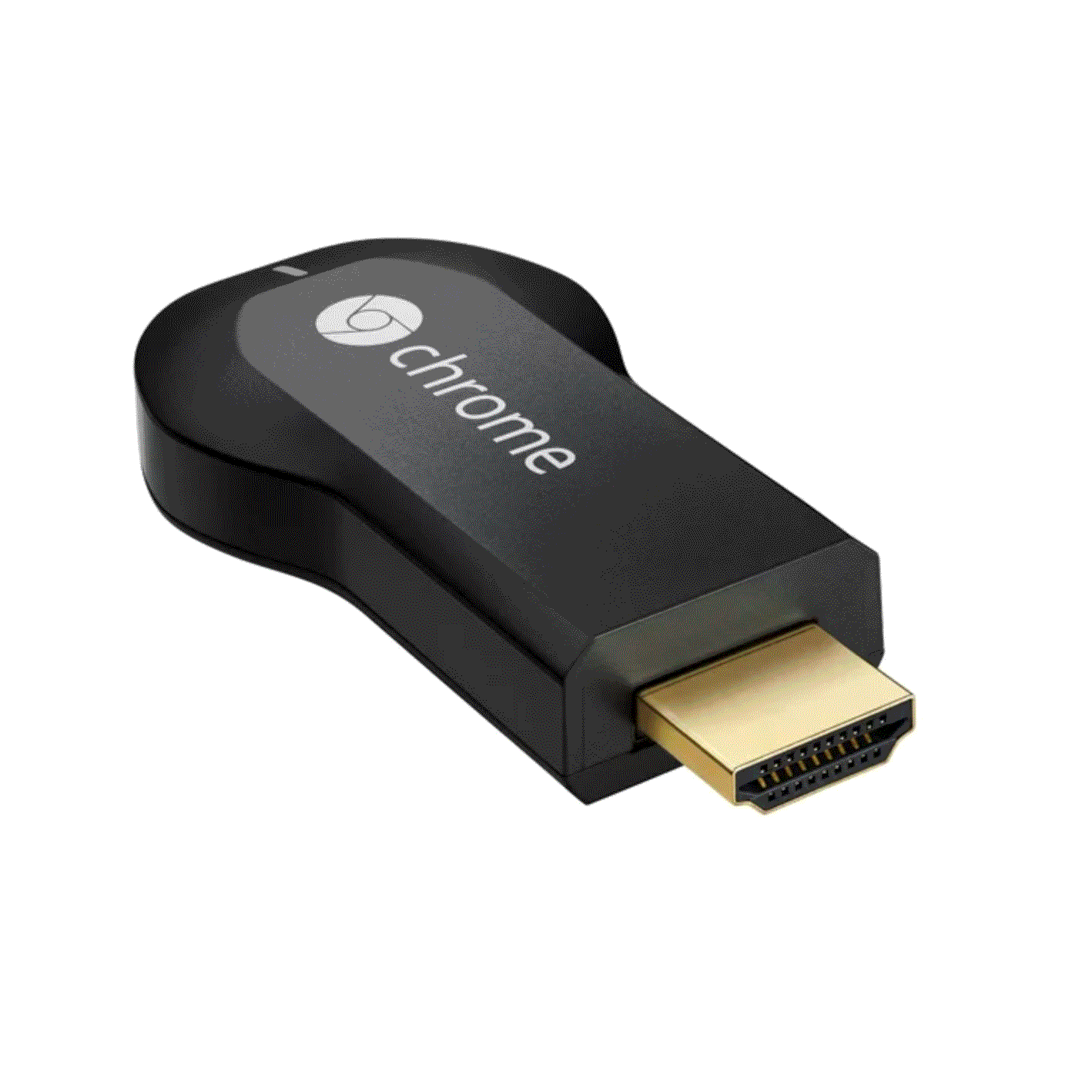 Animated gif of a black USB flash drive with the Chrome logo and the word “Chrome” on it switching to a Chromecast first generation dongle, then other variations of the dongle, as well as a Chromecast dongle system with a remote.
