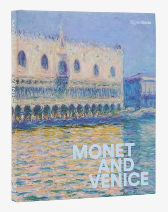 Cover of the Monet and Venice catalogue, featuring a painting of a building with water