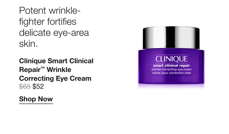Potent wrinkle-fighter fortifies delicate eye-area skin. Clinique Smart Clinical Repair™ Wrinkle Correcting Eye Cream $52 | Shop Now