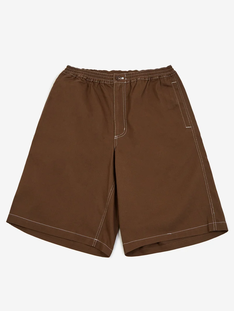 Image of Metalwood Contrast Stitch Elastic Waist Short - Dark Chocolate