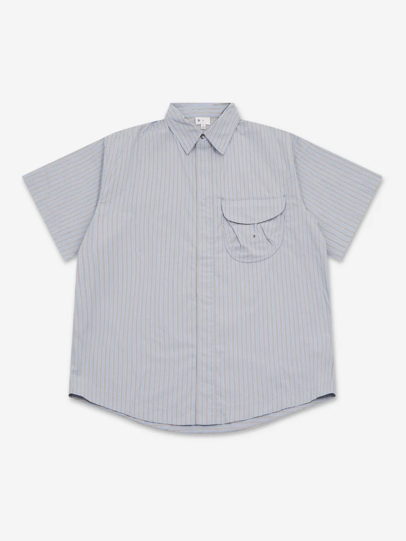 Image of Goldwin 0 Striped Camp Short Sleeve Shirt - Chill Saxe
