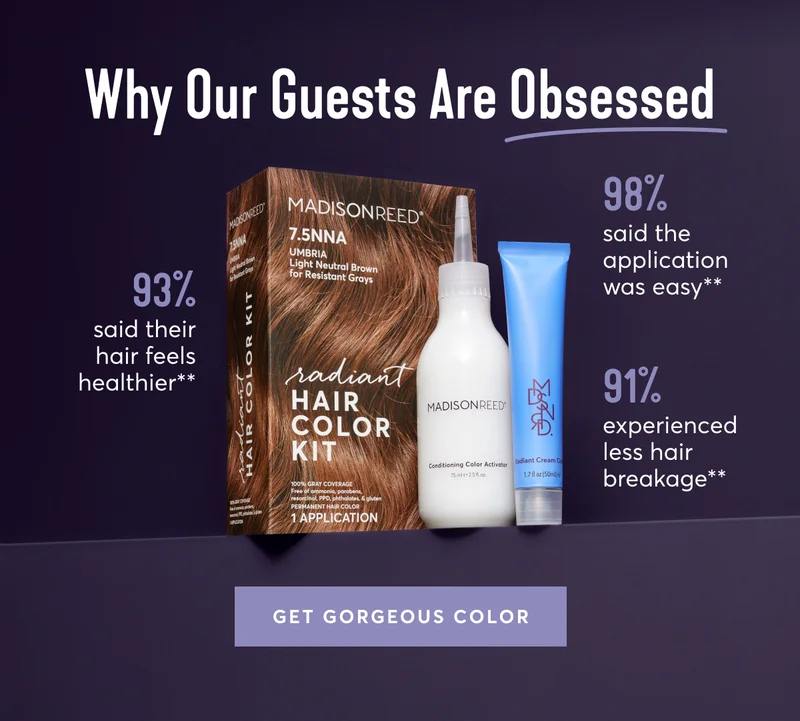 Why Our Guests Are Obsessed | 93% said their hair feels healthier** | 98% said the application was easy** | 91% experienced less hair breakage** | GET GORGEOUS COLOR