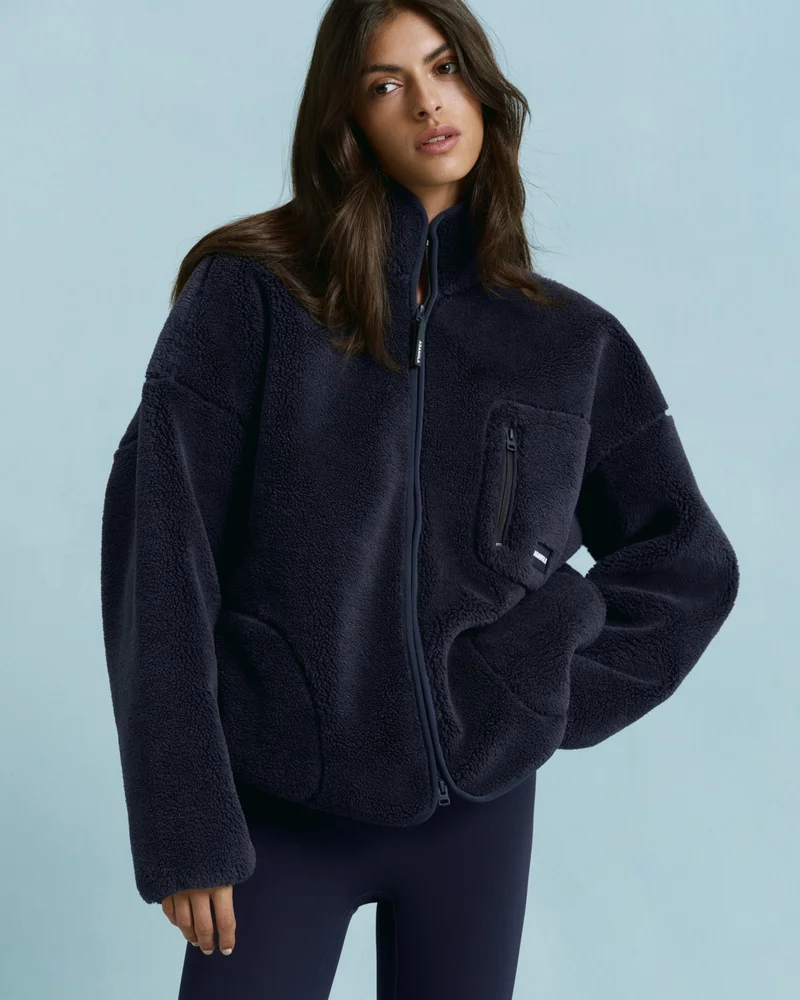 Image of Oversized Pocket Zip Through Fleece - Navy Blue