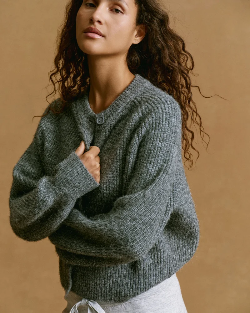 Image of Knit Button Up Cardigan - Dark Grey Melange