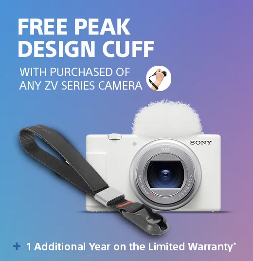 Free Peak Design Cuff | With purchase of any ZV Series camera + 1 Additional year on the limited warranty*