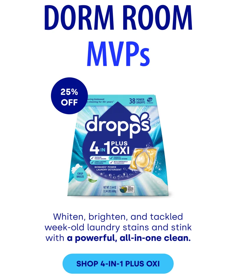 Dorm Room MVPs | Whiten, brighten, and tackled week-old laundry stains and stink with a powerful, all-in-one clean. [SHOP 4-IN-1 PLUS OXI]