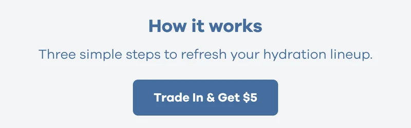How it works.  Three simple steps to refresh your hydration lineup. | Trade In & Get $5