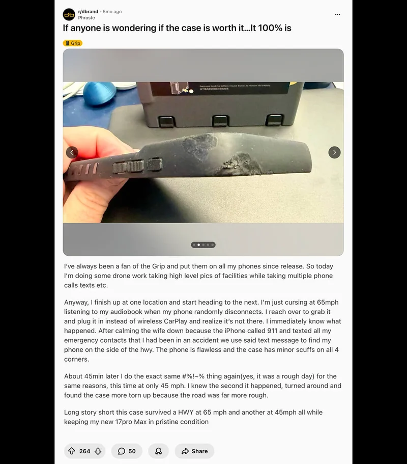 u/Phroste on Reddit: "This case survived a highway at 65mph and another at 45mph all while keeping my new 17 Pro Max in pristine condition."