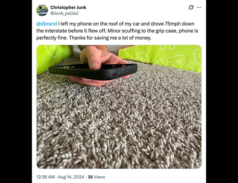 @Junk_polisci on Twitter: "I left my phone on the roof of my car and drove 75mph down the interstate before it flew off"