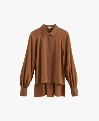 Silk Leather Cuff Shirt Dark Chestnut