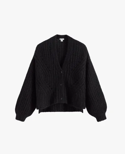Alpaca Wool Cropped Cardigan Black