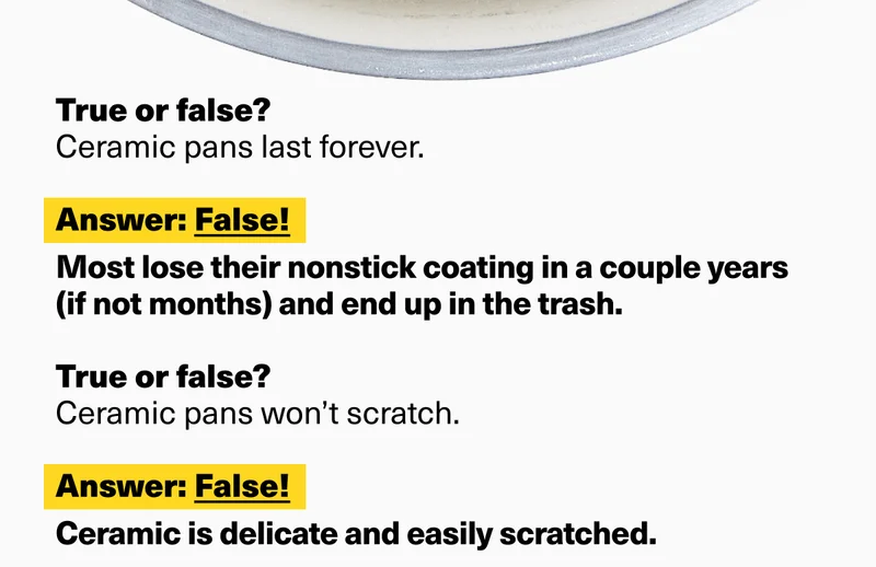 True of false? Ceramic pans last forever. | Answer: False
