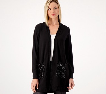 Jingle Belles by Kim Gravel Sequin Pocket Brushed Knit Duster Cardigan