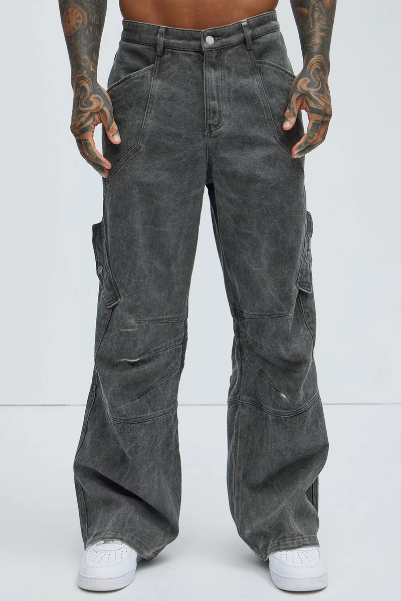 Image of Overdyed Utility Baggy Cargo Pants - Grey