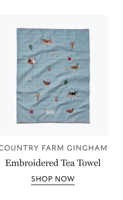 Embroidered Farm Gingham Embroidered Tea Towl