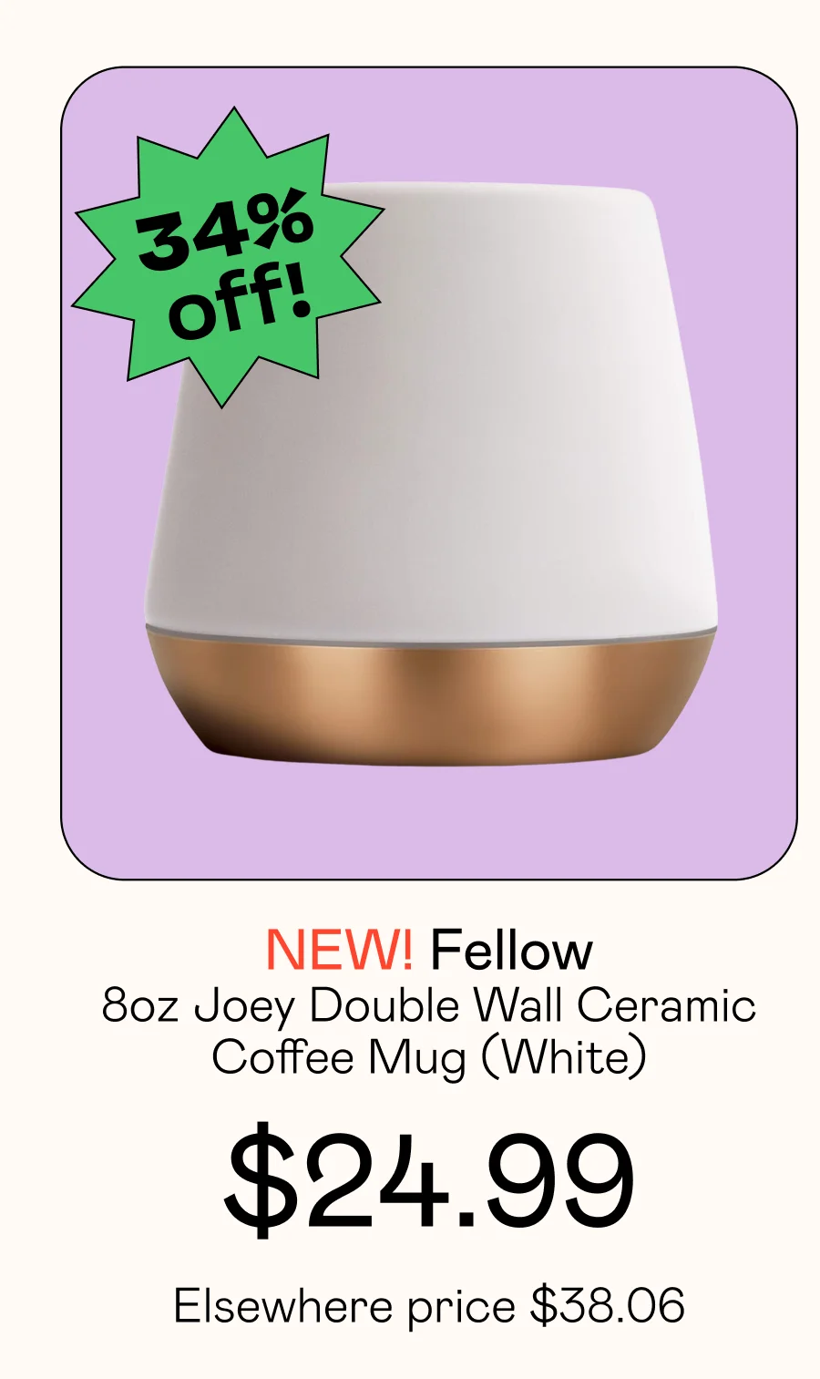 8oz Joey Double Wall Ceramic Coffee Mug - White