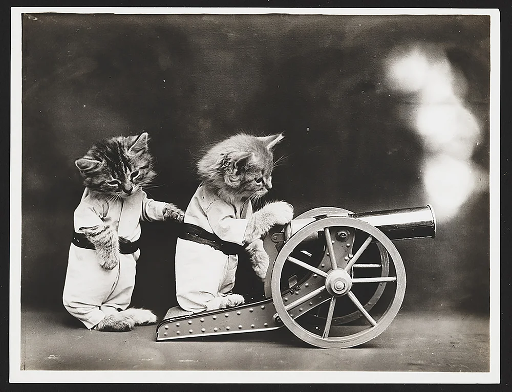 Two cats with a cannon