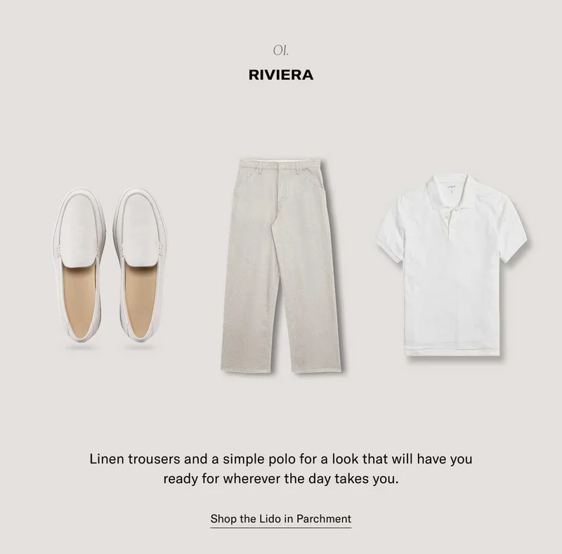 o1. Riviera Linen trousers and a simple polo for a look that will have you ready for wherever the day takes you. Shop the Lido in Parchment